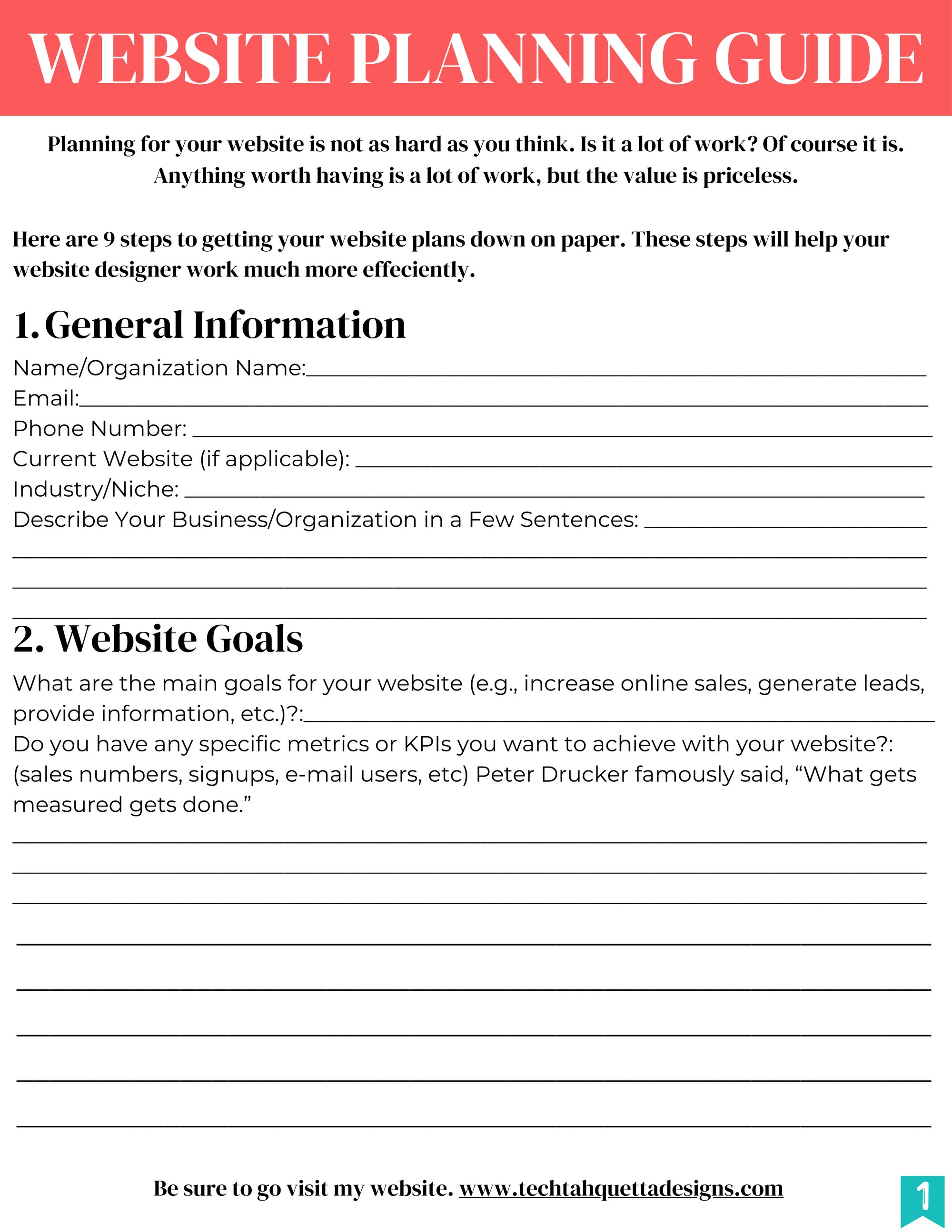 Website Planner - Technically Tahquetta Designs