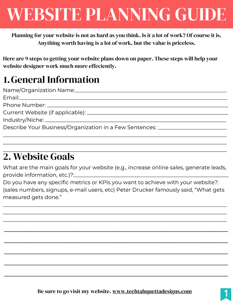 Website Planner - Technically Tahquetta Designs